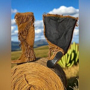 Sam Edelman Tan Fringe Knee-High Suede Boots